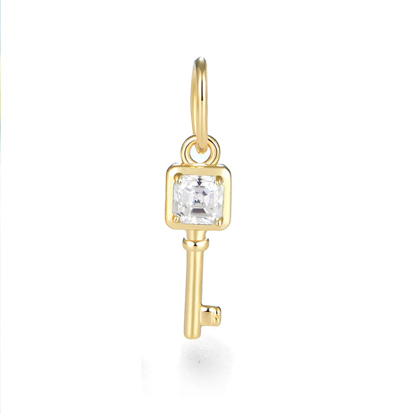 Kuololit Key Pendant Lab Grown Emerald Pink Sapphire Moissanite for Women Solid Yellow Gold No Chain