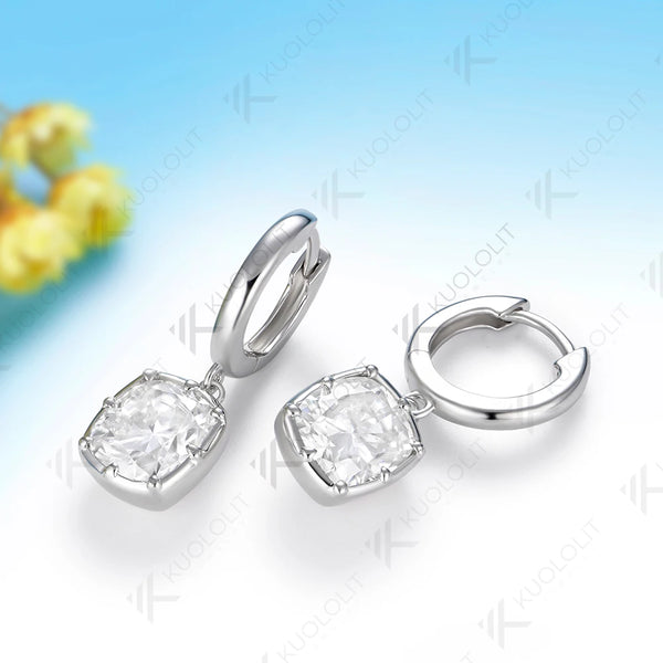 Kuololit 5CTW Cushion Moissanite Earrings for Women Solid 14K 10K 585 Yellow Gold Clip Earring for Christmas Gifts Party