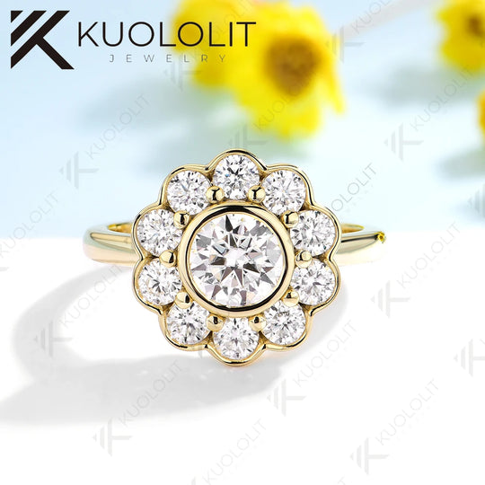 Kuololit 1CT Moissanite Ring for Women Solid 14K 10K 585 Yellow Gold Engagement Ring for Christmas Gifts Party Engagement