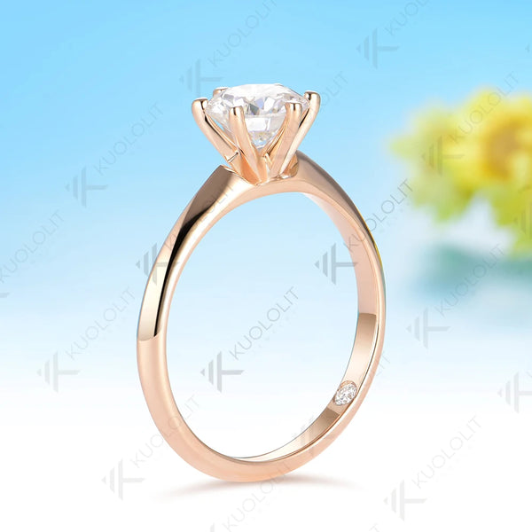 Kuololit 1CT Moissanite Custom Engagement Ring for Women Solid 14K 10K 585 Rose Gold Ring for Christmas Gifts Party Jewelry