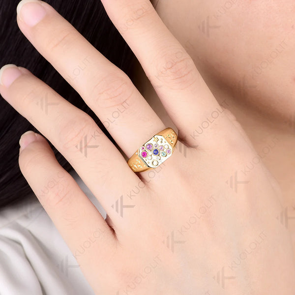 Kuololit 0.21CTW Lab Grown Pink Sapphire Emerald Gemstone Ring for Women Solid 14K 10K 585 Yellow Gold for Christmas Gifts Party
