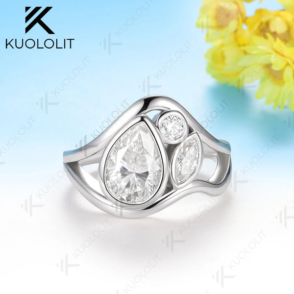 Kuololit 2.4CTW Lab Grown Blue Sapphire Ruby Emerald Moissanite Ring for Women Solid 14K 10K 585 Yellow Gold for Christmas Gifts
