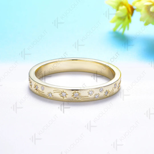 Kuololit 0.2CTW Moissanite Band for Women Men Solid 18K 14K 10K 585 Yellow Gold Ring for Anniversary Engagement Christmas Gifts