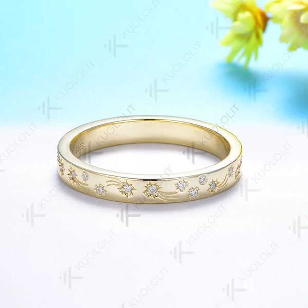 Kuololit 0.2CTW Moissanite Band for Women Men Solid 18K 14K 10K 585 Yellow Gold Ring for Anniversary Engagement Christmas Gifts