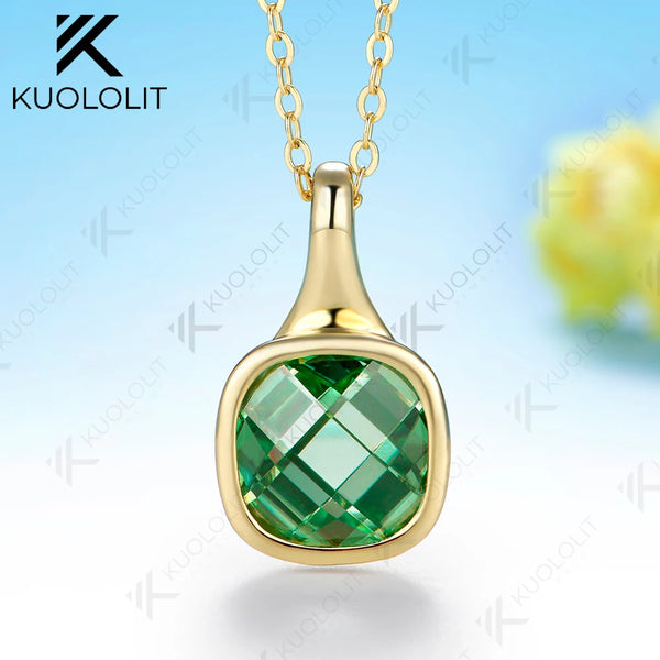Kuololit 4CT Cyan Moissanite Necklace for Women Solid 14K 10K Yellow Gold Double Rose Cut Necklace for Engagement Christmas Gitf