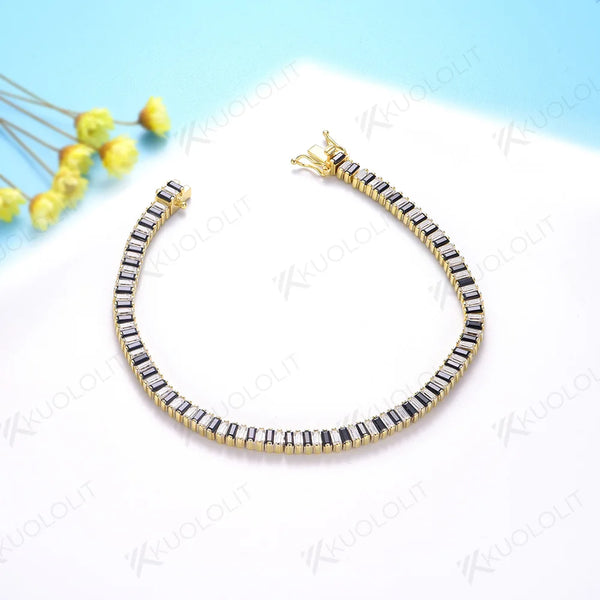 Kuololit 6CTW Black White Moissanite Tennis Bracelet for Women Solid 18K 10K 585 Gold Diamond Alternating Color for Christmas