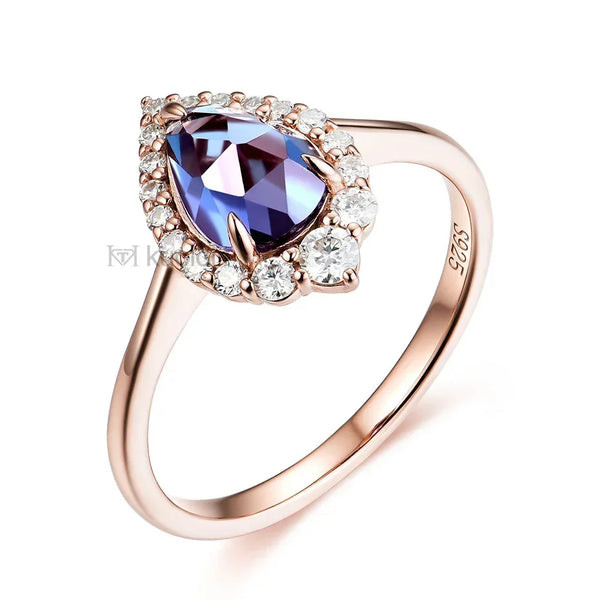Kuololit Alexandrite Moissanite 14K 10K 585 Rose Gold Ring for Women 1.5CT Pear Cut Luxury Ring for Engagement Party Christmas