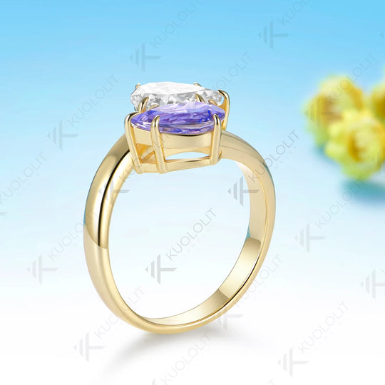 Kuololit 3CTW Lavender Sapphire Moissanite Ring for Women Solid 14K 10K 585 Yellow Gold Ring for Engagement Christmas Gifts