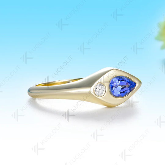 Kuololit 0.5CT Lab Grown Sapphire Diamond Custom Ring  for Women Solid 14K 10K 585 Yellow Gold Wedding Band for Christmas Gifts