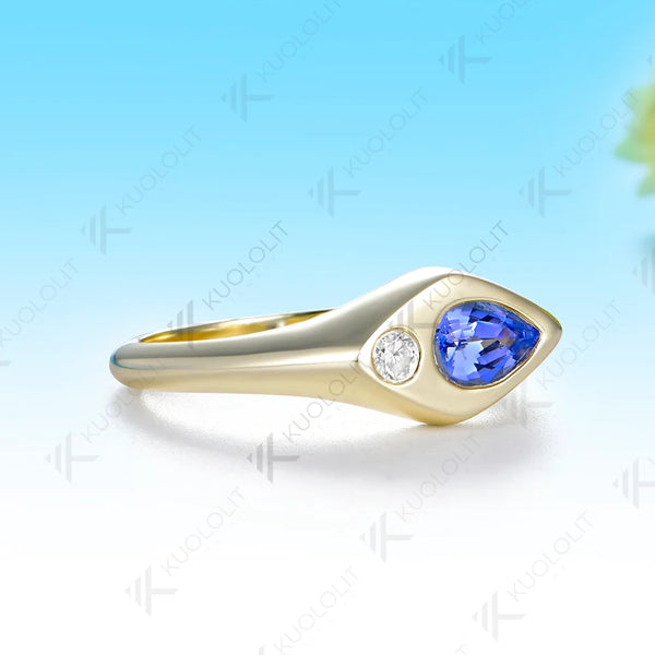 Kuololit 0.5CT Lab Grown Sapphire Diamond Custom Ring  for Women Solid 14K 10K 585 Yellow Gold Wedding Band for Christmas Gifts