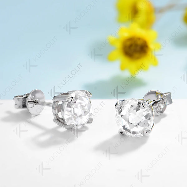 Kuololit 2CTW Rose Cut Moissanite Stud Earrings for Men 585 14k 10k Yellow Gold Stud Earrings for Christmas Gifts Anniversary