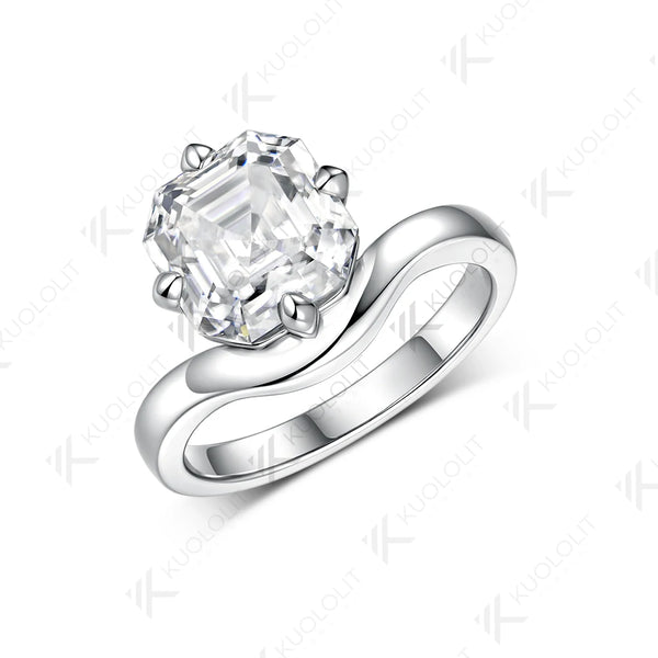 Kuololit 3.5CT Asscher Cut Moissanite Ring for Women Men Solid 14K 10K 925 Silver Yellow Gold for Anniversary Christmas Gifts