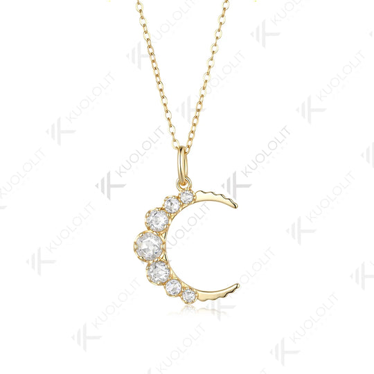 Kuololit 1.3CTW Rose Cut Moissanite Custom Necklace for Women Solid 14K 10K 925 Sliver Yellow Gold for Christmas Gifts Party