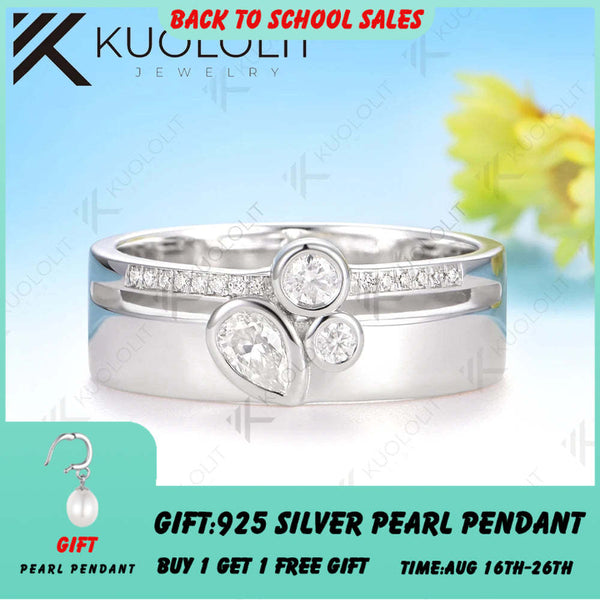 Kuololit 0.5CTW Pear Cut Moissanite Wedding Band Ring for Women Solid 18K 14K 10K 585 White Gold Ring for Christmas Gifts Anniversary