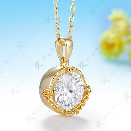 Kuololit 4CT Cyan Moissanite Jubilee Cut Necklace for Women Solid 14K 10K Yellow Gold Engagement Necklace for Christmas Gifts