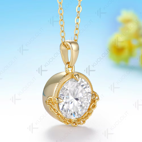 Kuololit 4CT Cyan Moissanite Jubilee Cut Necklace for Women Solid 14K 10K Yellow Gold Engagement Necklace for Christmas Gifts