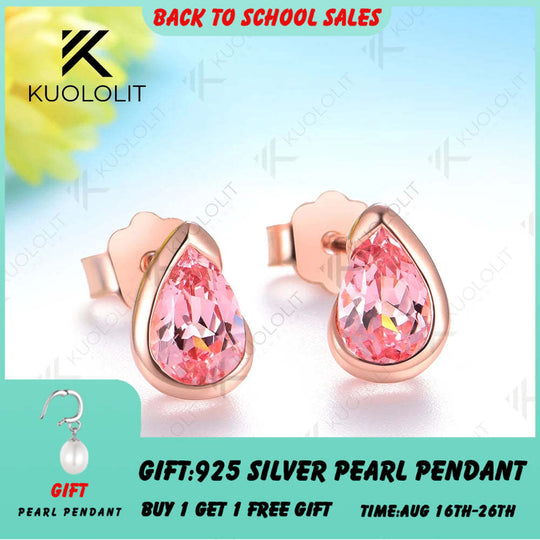 Kuololit 1CTW Lab Grown Pink Sapphire Stud Earrings for Women Solid 14K10K 585 Rose Gold Earrings for Engagement Christmas Gifts