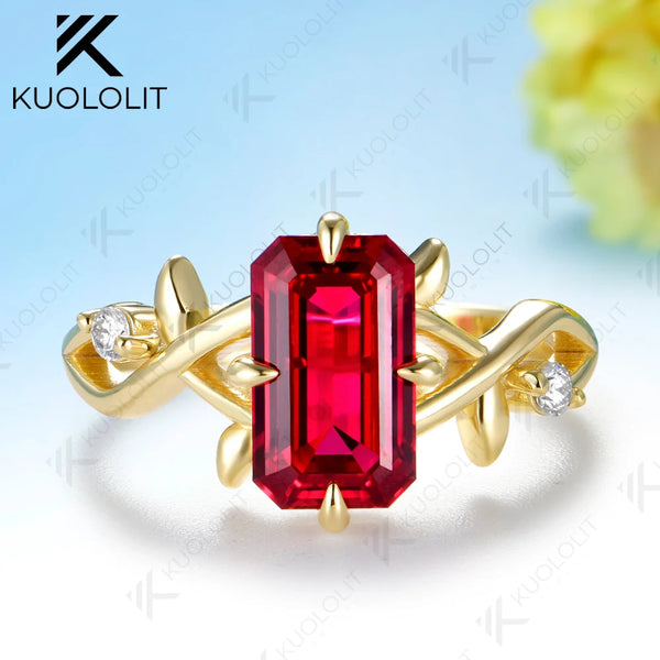Kuololit 3.5CT Lab Grown Ruby Lab Diamonds Gemstone Custom Ring for Women Solid 14K 10K  Yellow Gold  for Anniversary Christmas