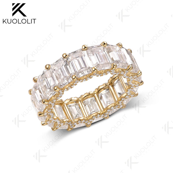 Kuololit 8.8CTW Lab Grown Diamonds Emerald Ring for Men Women Soild 14K 10K Yellow Gold Wedding Band for Christmas Gift Luxury