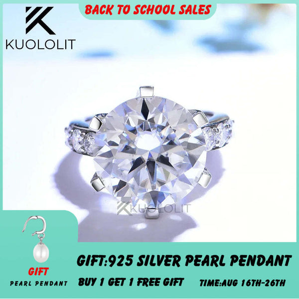 Kuololit 10CT Round Moissanite Ring for Women Solid14K10K Yellow Gold  Round 14mmD/VVS1 Solitaire Ring for Engagement Christmas
