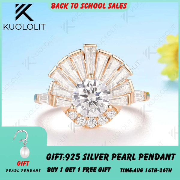 Kuololit 1CT Round Moissanite Custom Engagement Ring for Women Solid 14K 10K 585 Rose Gold Ring for Christmas Gifts Jewelry