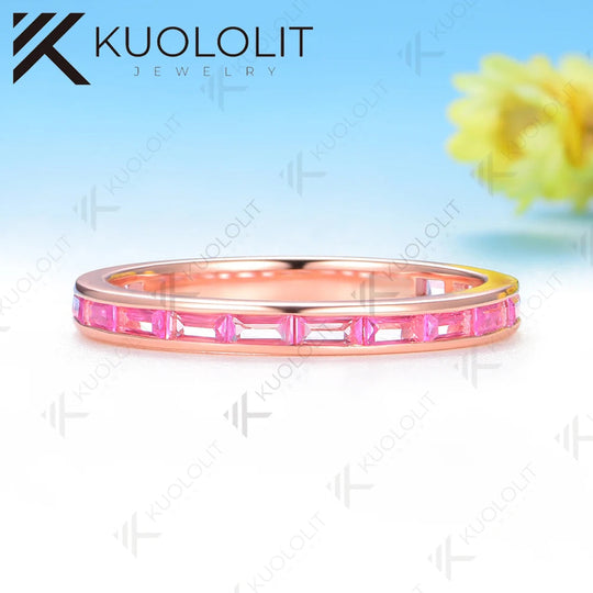 Kuololit 1.5CTW Lab Grown Pink Sapphire Channel Ring for Women Solid 10K14K 585 Rose Gold Wedding Band for Christmas Gifts
