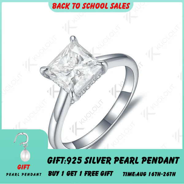 Kuololit 2ct Prinzessschliff Moissanit PT950 14K 10K 925 Silber Weißgold Ring für Damen Passendes Verlobungs-, Weihnachts- oder Partygeschenk 