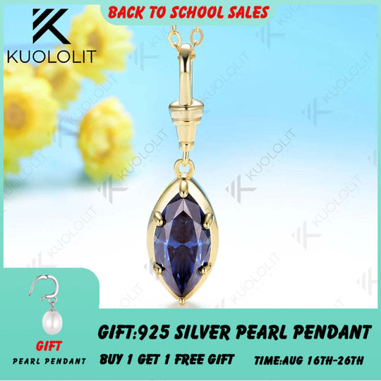 Kuololit 2CT Blue Cyan Moissanite Marquise Necklace for Women 14K 10K 925Sliver Yellow Gold Pendant with Chain for Party Classic Gift