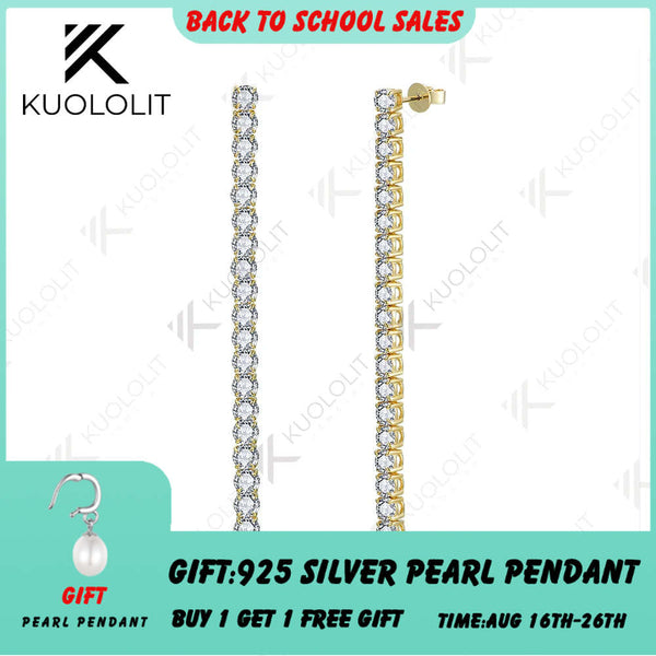 Kuololit 10.5CTW Lab Grown Diamonds Stud Earrings for Women Solid 18K 14K 10K Yellow Gold D VS1 Long Tennis Earrings for Christmas Gifts