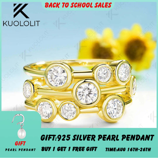 Kuololit 1.7CTW Moissanite Ring for Women Solid 14K 10K 585 Yellow Gold Wedding Band Ring for Christmas Gift Party Anniversary