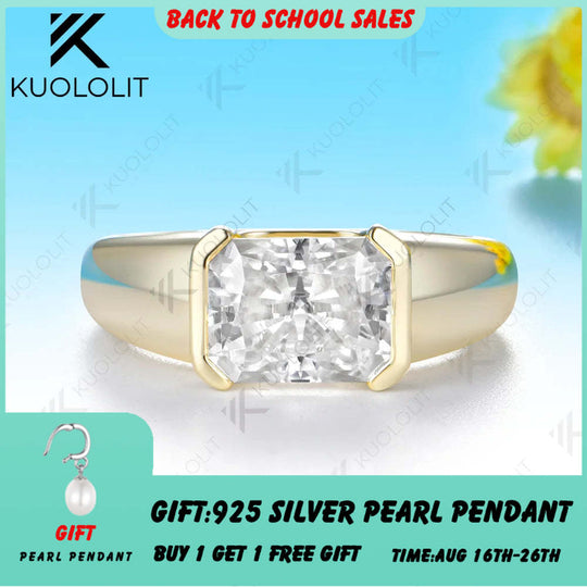 Kuololit 3CT Moissanite Radiant Custom Ring for Women Solid 14K 10K 585 Yellow Gold Engagement Ring for Christmas Gift Party