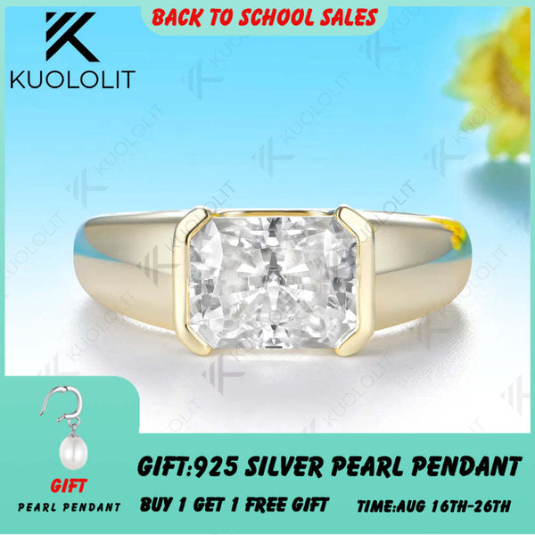 Kuololit 3CT Moissanite Radiant Custom Ring for Women Solid 14K 10K 585 Yellow Gold Engagement Ring for Christmas Gift Party