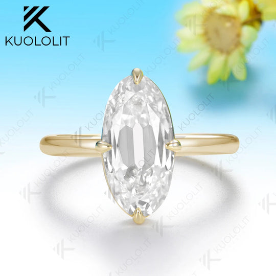Kuololit 4CT OMC Oval Moissanite Engagement Ring for Women Solid 14K 10K Yellow Gold Custom Ring for Anniversary Christmas Gift