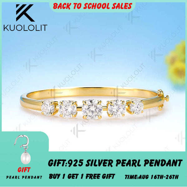 Kuololit 6CTW Round Moissanite Custom Bangle for Women Solid 10K  Yellow Gold  Round Bracelet for Engagement Bangle Christmas