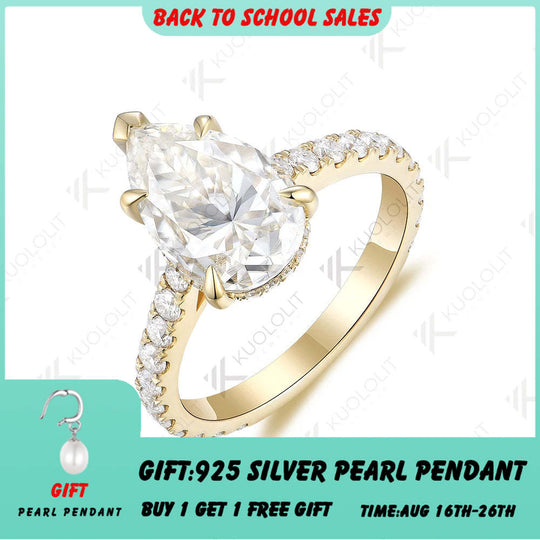 Kuololit 4 Karat birnenförmiger Moissanit-Ring aus 14K/10K/585 Gelbgold für Damen – ein luxuriöser Verlobungsring mit birnenförmigem D/VVS-Moissanit. 
