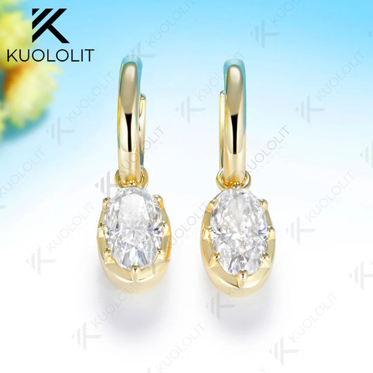 Kuololit 5CTW Oval Cut Moissanite Custom Hoop Earrings for Women Solid 14K10K 585 Gold Earrings for Engagement Wedding Christmas
