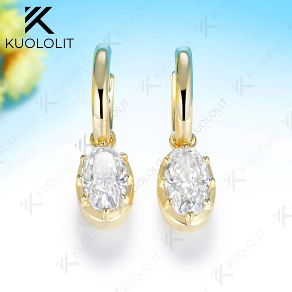 Kuololit 5CTW Oval Cut Moissanite Custom Hoop Earrings for Women Solid 14K10K 585 Gold Earrings for Engagement Wedding Christmas
