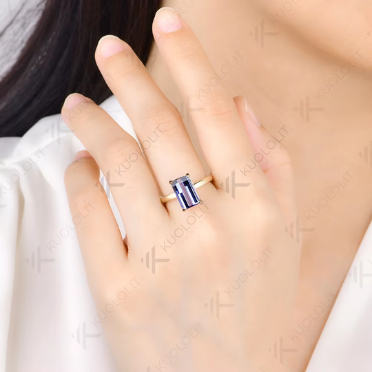 Kuololit 4.5CT Lab Grown Pink Sapphire Grid Unique Cutting Custom Ring for Women Solid 14K 10K 585 Yellow Gold for Christmas