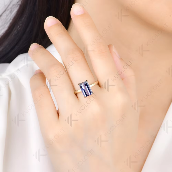 Kuololit 4.5CT Lab Grown Pink Sapphire Grid Unique Cutting Custom Ring for Women Solid 14K 10K 585 Yellow Gold for Christmas