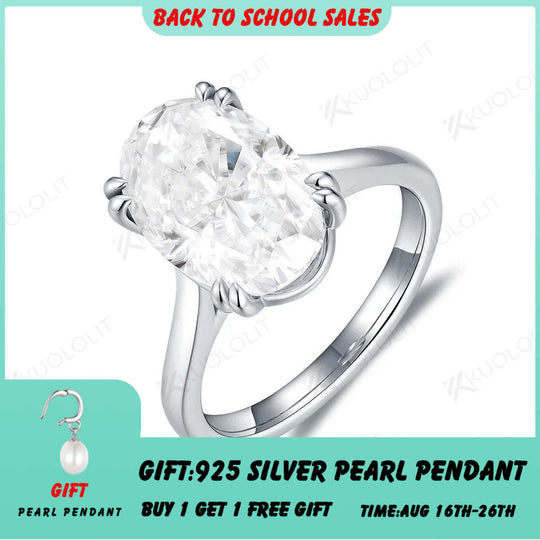 Kuololit 6CT Oval Cut Moissanite Ring for Women Solid 14K 10K 585 PT950 Gold Silver Yellow Gold for Engagement Wedding Christmas Gifts