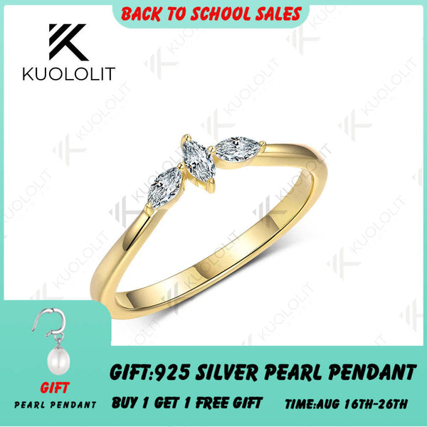 Kuololit 0.3CTW Lab Grown Diamond Marquise Band for Women Solid 18K 14K 10K Gold Ring for Anniversary Engagement Gifts Party