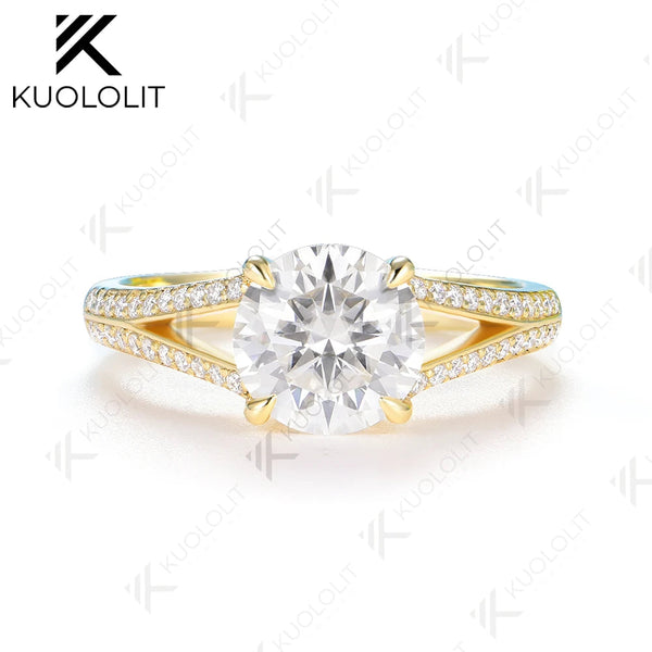 Kuololit 2CT IGI Lab Grown Diamonds Ring for Women Solid 14K 10K 585 Yellow Gold Engagement Ring for Christmas Gifts Party