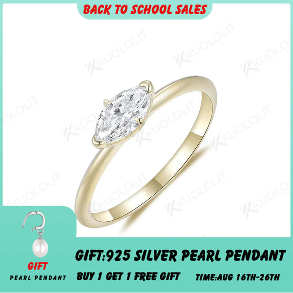 Kuololit 0.5CT Lab Grown Diamond Engagement Ring for Women Solid 18K 14K 10K 585 Yellow Gold Marquise Ring for Christmas Gifts