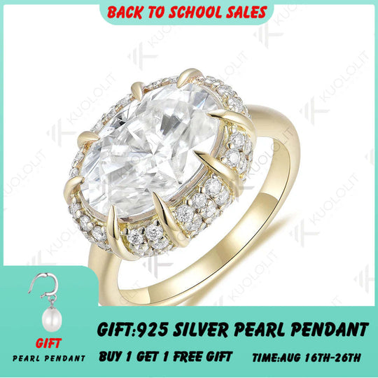 Kuololit 4.5CT Moissanite Ring for Women Solid 18K 14K 10K 585 Yellow Gold Oval Engagement Ring for Christmas Anniversary Gift