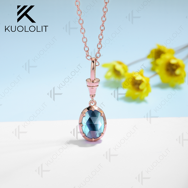 Kuololit 1.5CT Rose Cut Moissanite Lab Grown Alexandrite Necklace for Women  925 Silver Sterling Oval Cut Gemstone Pendant for Christmas Gifts Party