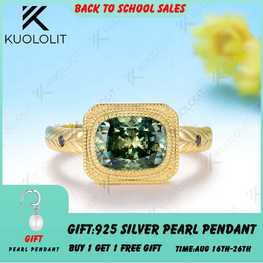 Kuololit 2.5CT Cushion Cut Cyan Moissanite Ring for Women Solid 14K 10K 585 Yellow Gold Engagement Ring for Christmas Gift Party