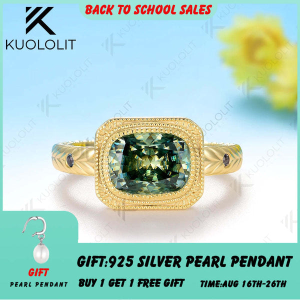 Kuololit 2.5CT Cushion Cut Cyan Moissanite Ring for Women Solid 14K 10K 585 Yellow Gold Engagement Ring for Christmas Gift Party