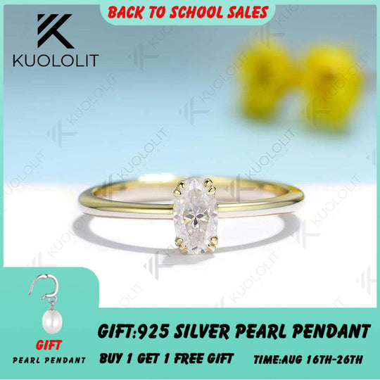 Kuololit 0.5CT Moissanite Engagement Ring for Women Solid 18K 14K 10K 585 Yellow Gold Oval Solitaire Ring for Christmas Gifts