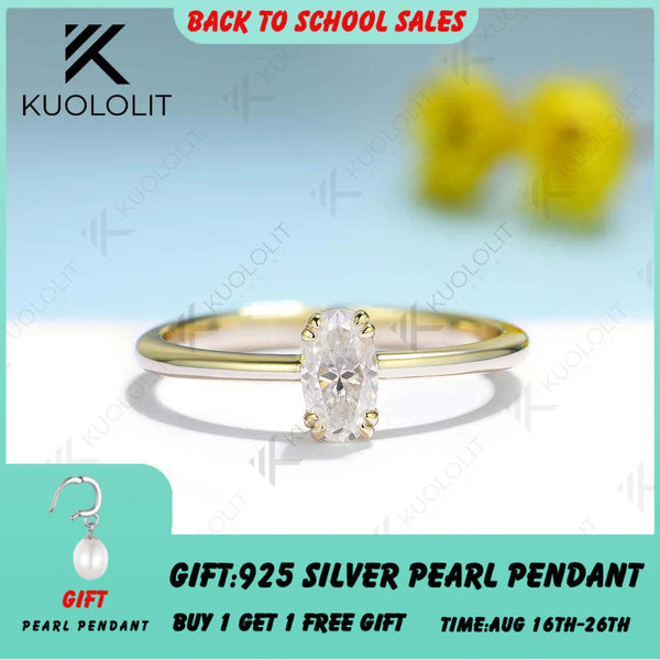 Kuololit 0.5CT Moissanite Engagement Ring for Women Solid 18K 14K 10K 585 Yellow Gold Oval Solitaire Ring for Christmas Gifts