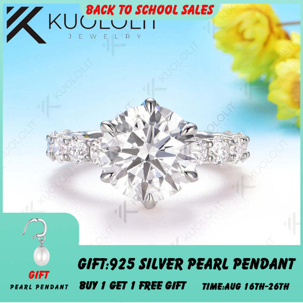 Kuololit 4CT Round Mossanite Ring for Women Solid14K 10K 585 White Gold Engagement Ring for Anniversary Christmas Gifts Party